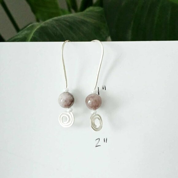 Dendritic Jasper Crystal Beaded Dangle Earrings, Boho Chic Gemstone Jewelry 1.5" - Picture 6 of 6